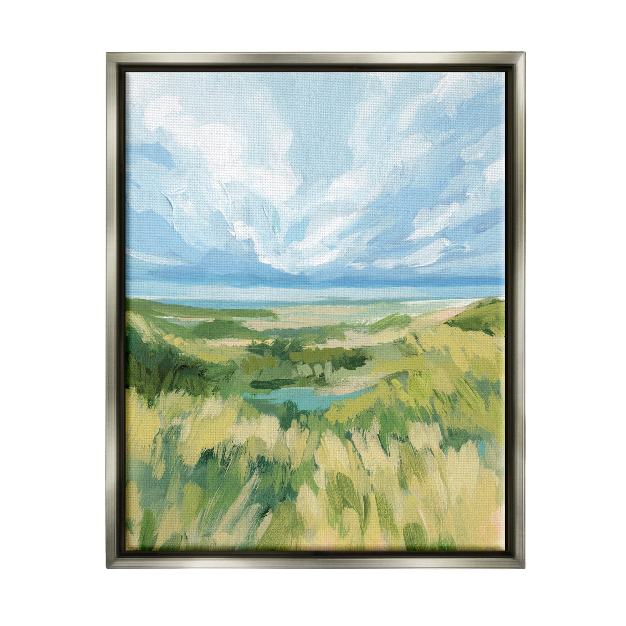 Stupell Coastal Grassy Dunes Landscape Landscape Painting Gray Floater Framed Art Print Wall Art
