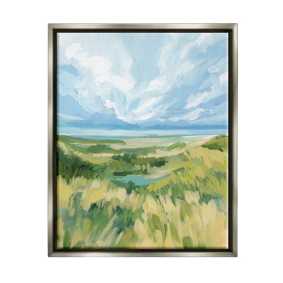 Stupell Coastal Grassy Dunes Landscape Landscape Painting Gray Floater Framed Art Print Wall Art