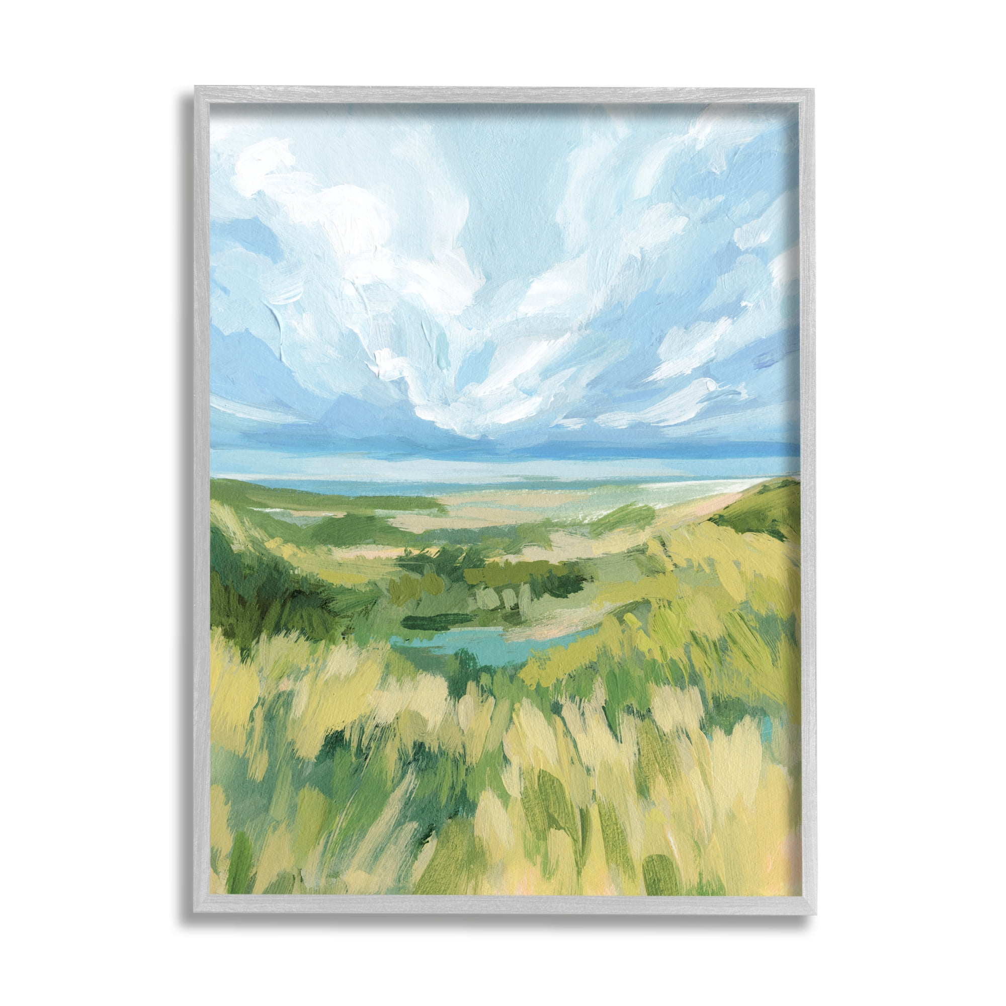 Stupell Coastal Grassy Dunes Landscape Landscape Painting Gray Framed Art Print Wall Art