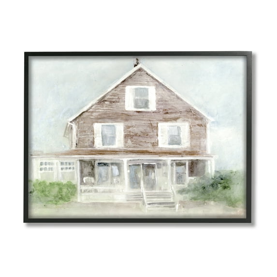Stupell Coastal House Calm Porch Landscape Painting Black Framed Art Print Wall Art