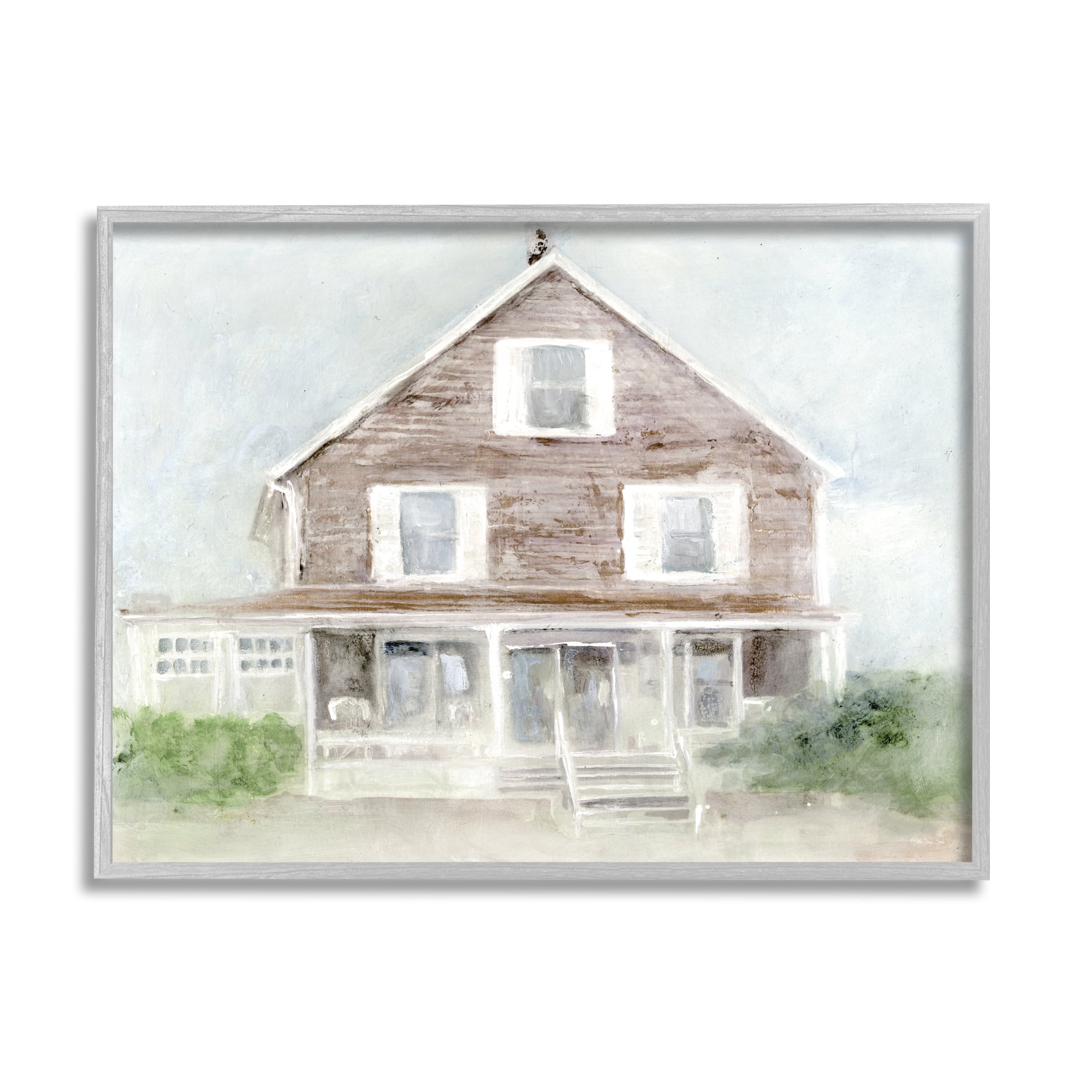 Stupell Coastal House Calm Porch Landscape Painting Gray Framed Art Print Wall Art