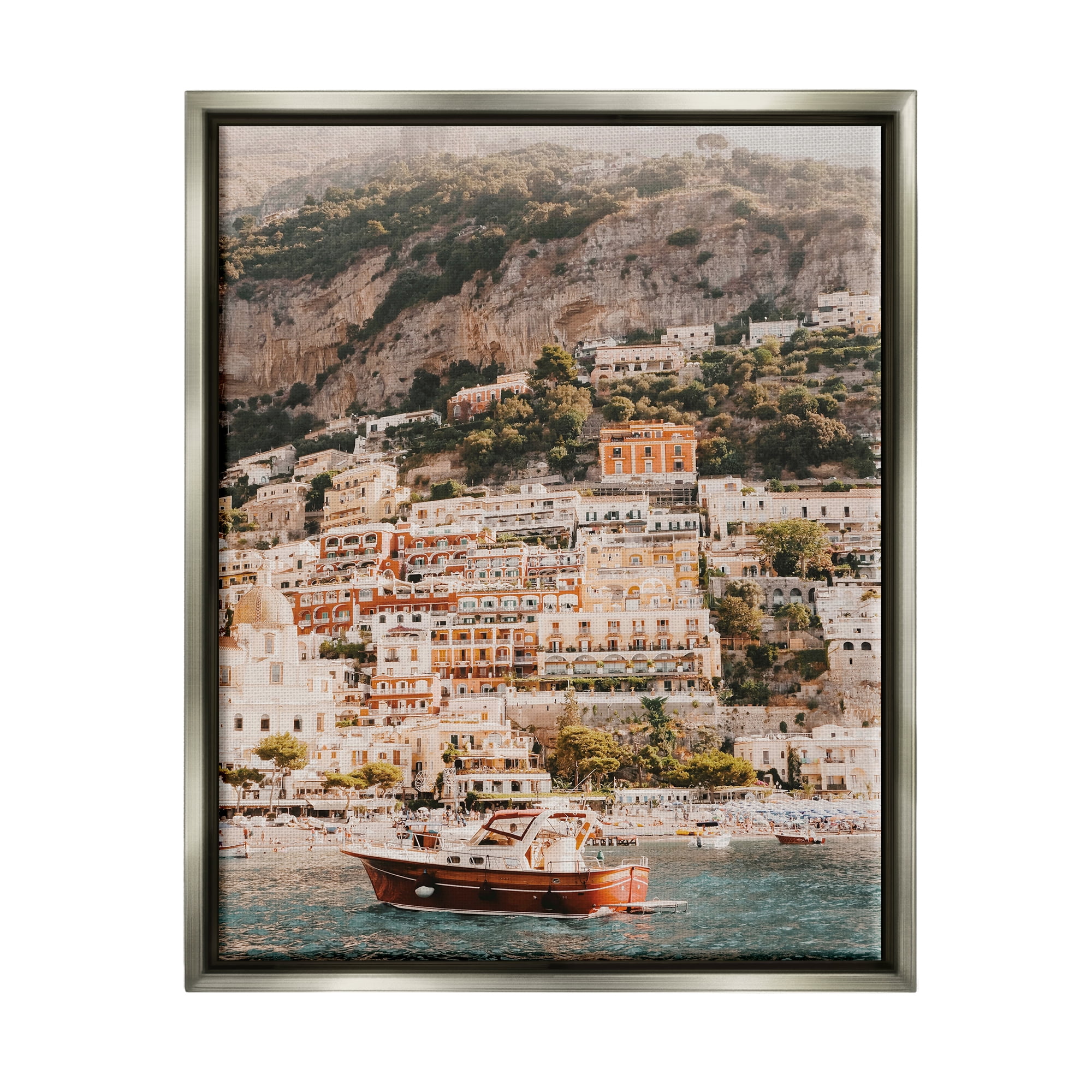 Stupell Coastal Port City Buildings Seaside Landscape Photography Gray Floater Framed Art Print Wall Art