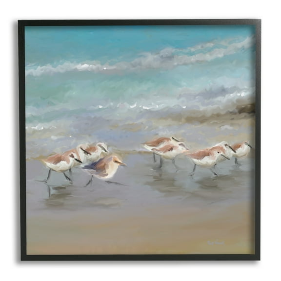 Stupell Coastal Sandpipers Beach Waves Shore Landscape Painting Black Framed Art Print Wall Art