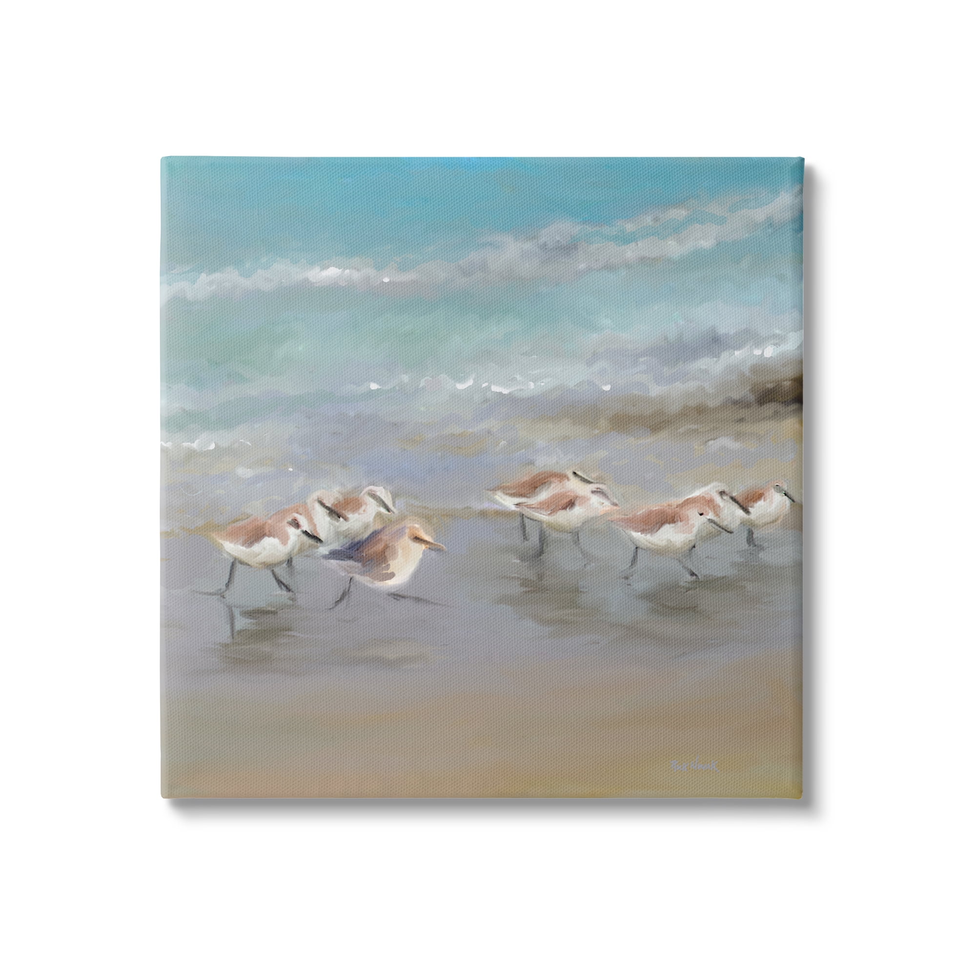 Coastal Sandpipers Beach Waves Shore 17" x 17" Canvas Wall Art