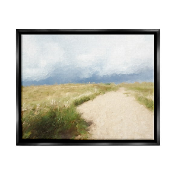 Stupell Coastal Sandy Path Cloudy Sky Landscape Painting Black Floater Framed Art Print Wall Art
