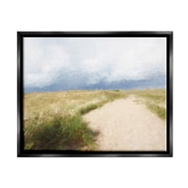 Stupell Coastal Sandy Path Cloudy Sky Landscape Painting Black Floater Framed Art Print Wall Art