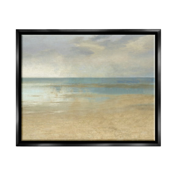 Stupell Coastal Sandy Sunlit Beach Landscape Painting Black Floater Framed Art Print Wall Art