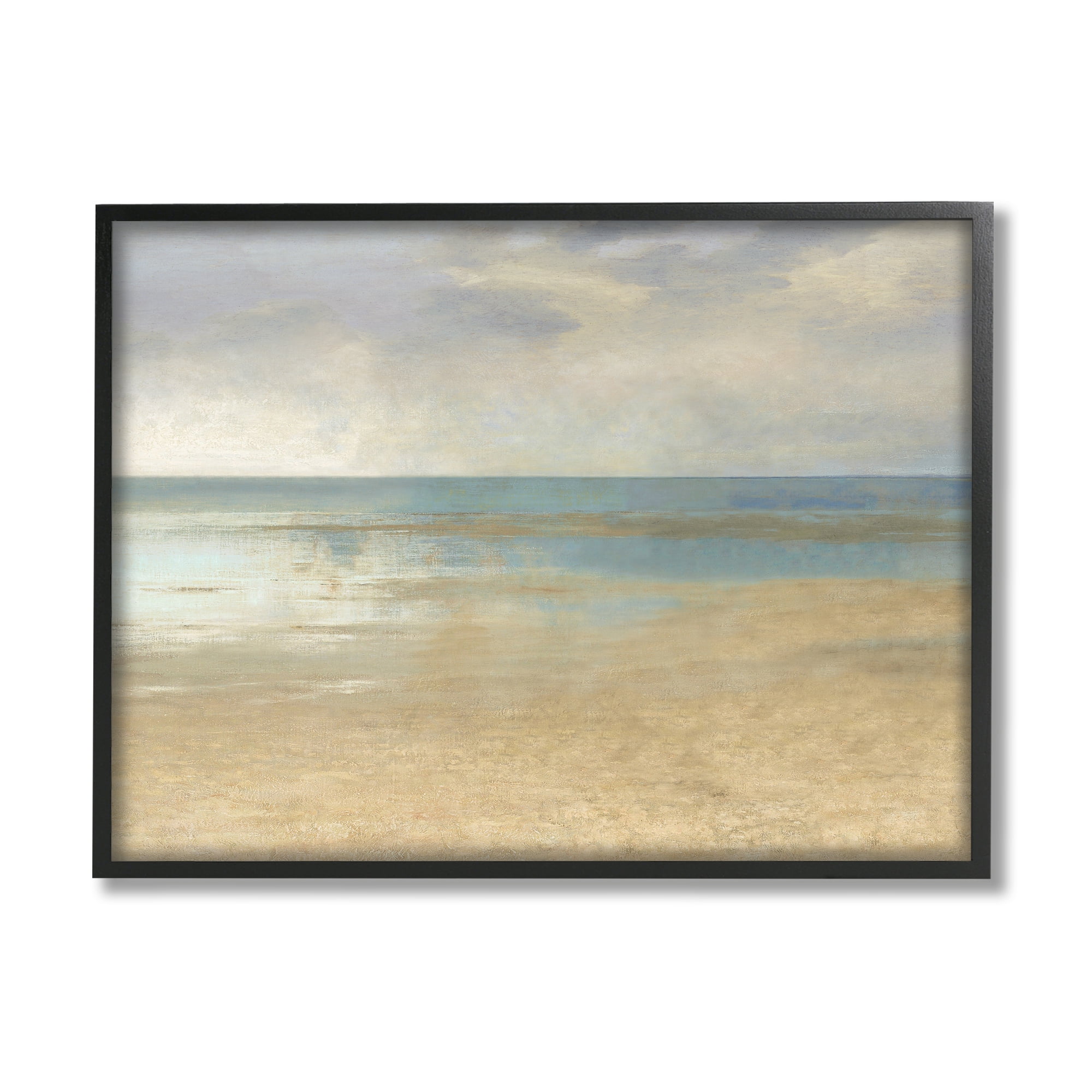 Stupell Coastal Sandy Sunlit Beach Landscape Painting Black Framed Art Print Wall Art
