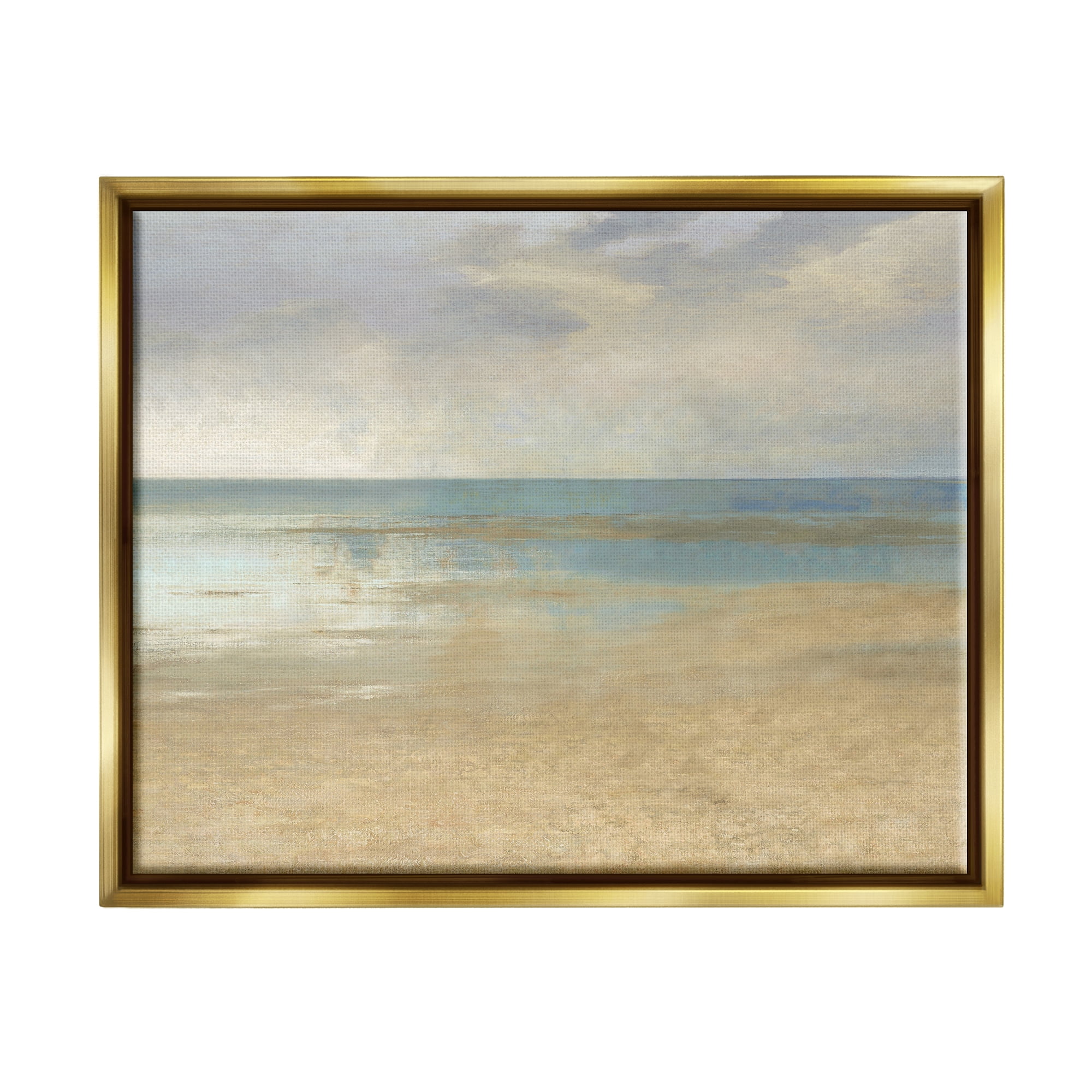 Stupell Coastal Sandy Sunlit Beach Landscape Painting Gold Floater Framed Art Print Wall Art