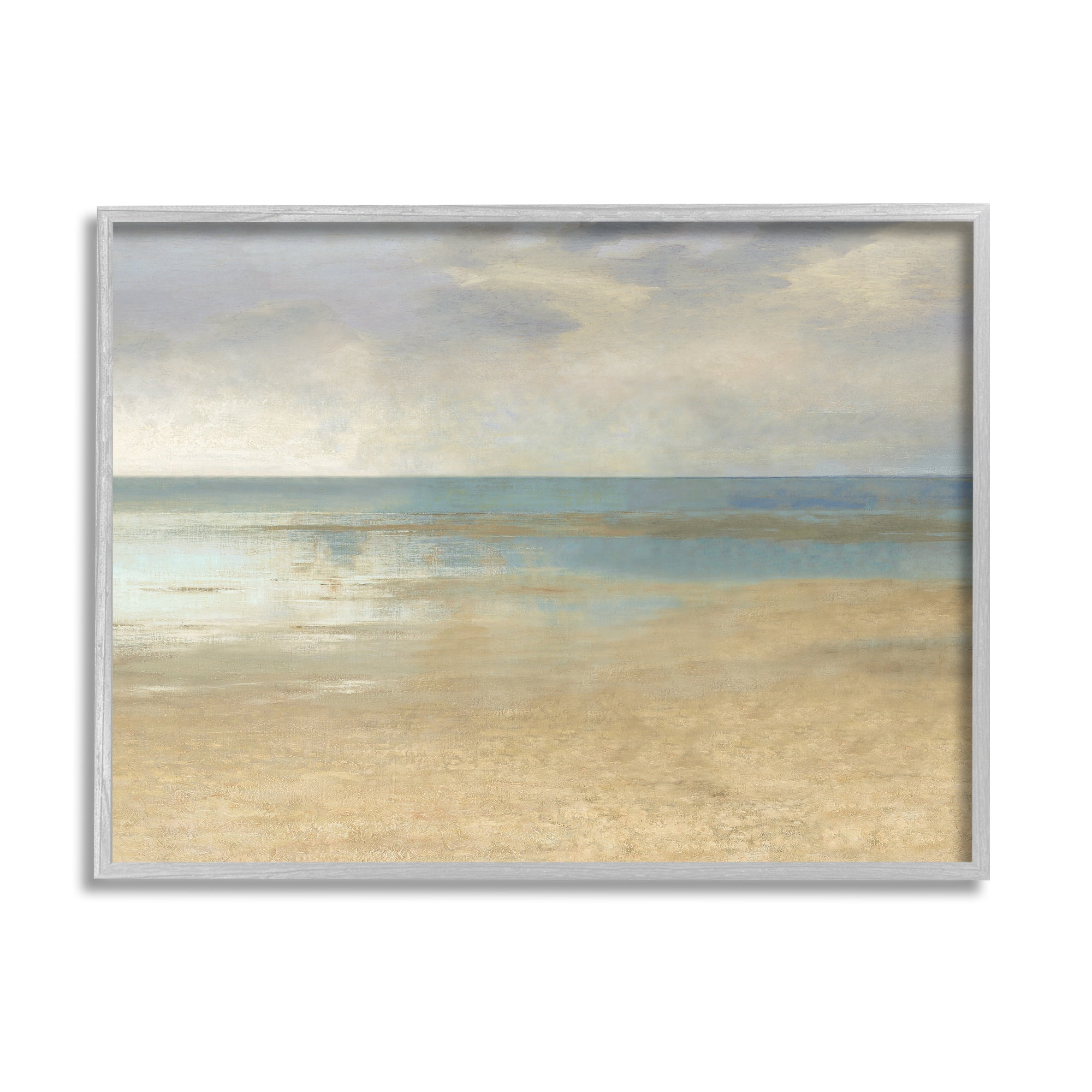 Stupell Coastal Sandy Sunlit Beach Landscape Painting Gray Framed Art Print Wall Art