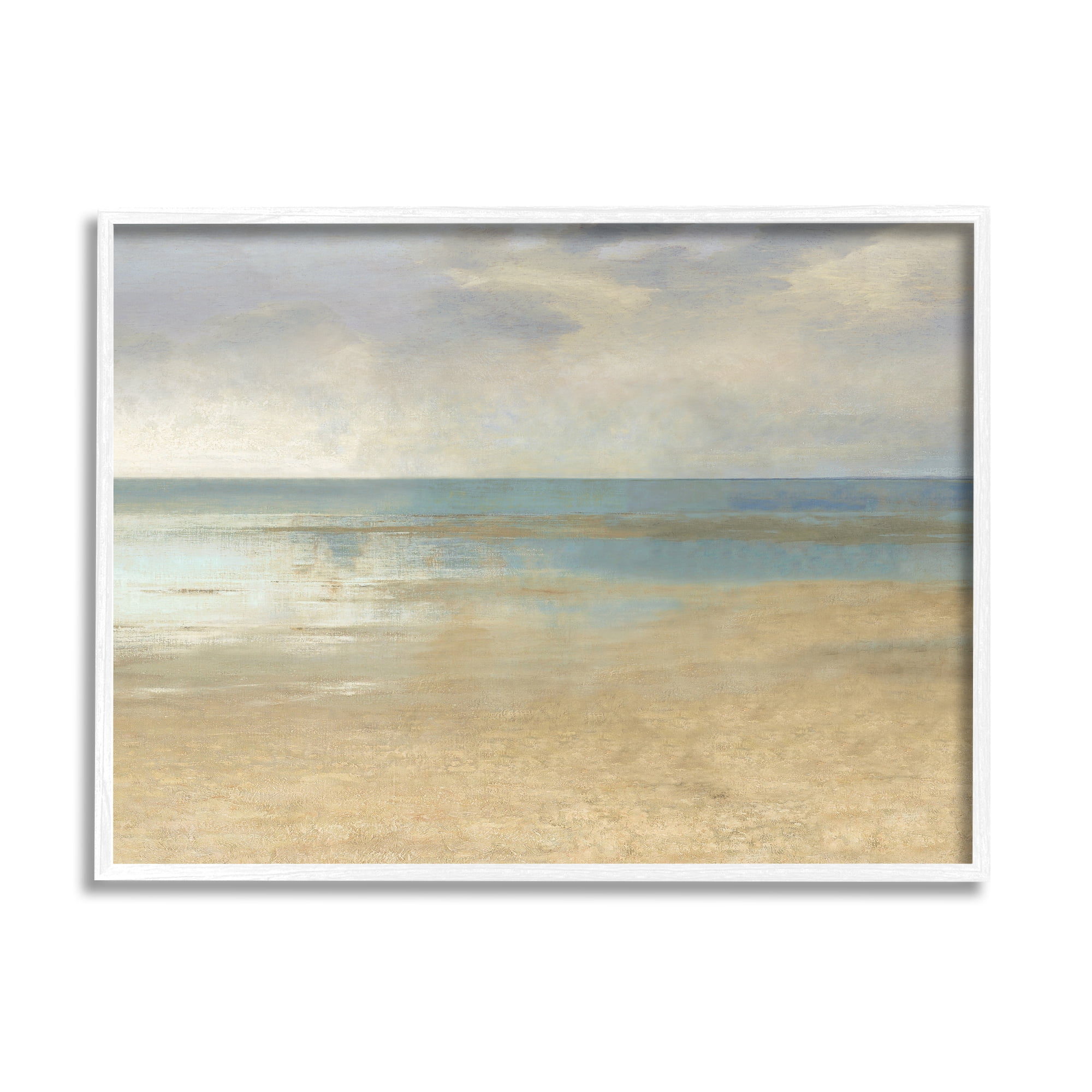 Stupell Coastal Sandy Sunlit Beach Landscape Painting White Framed Art Print Wall Art