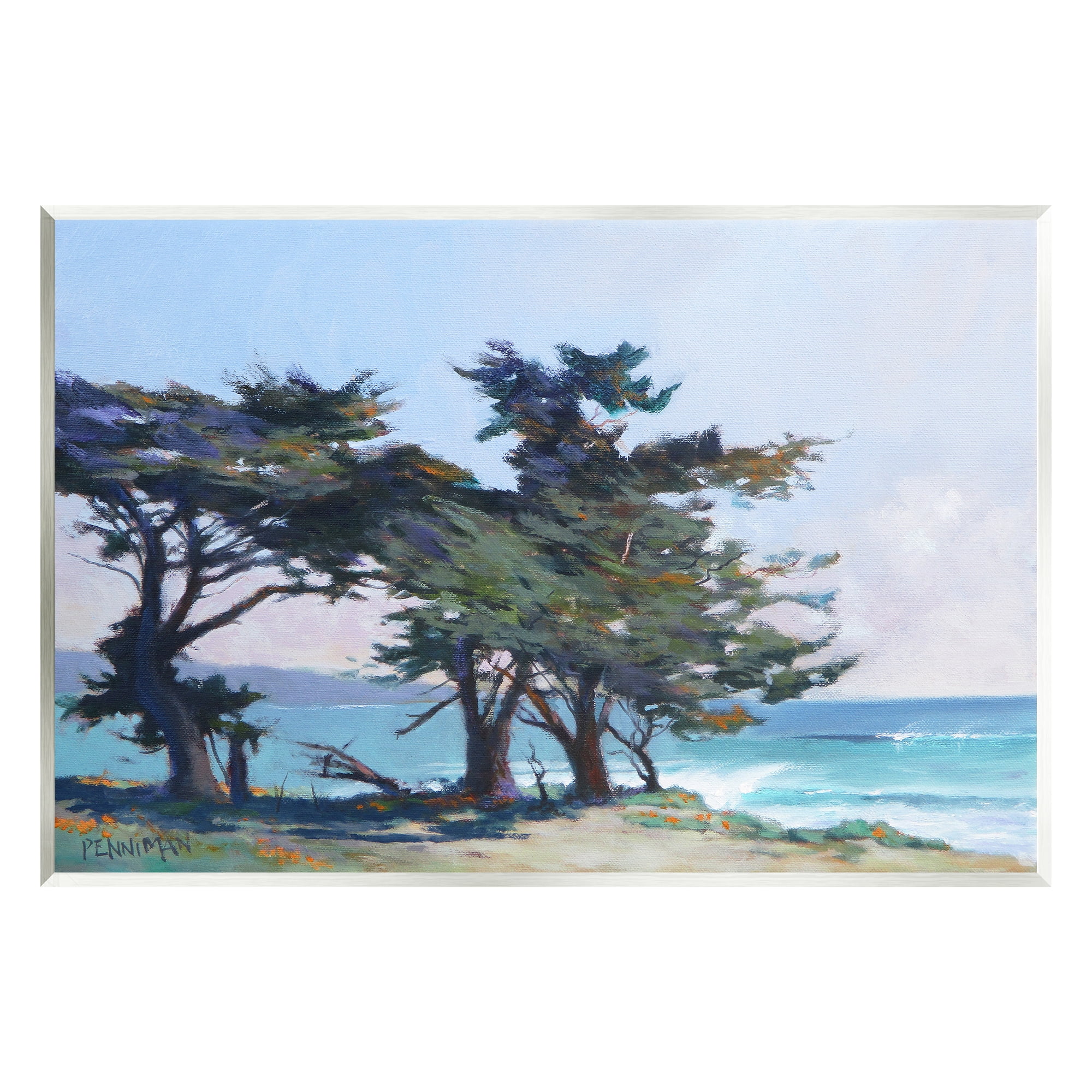 Stupell Coastal Sandy Trees Ocean Waves Landscape Painting Wall Plaque Unframed Art Print Wall Art
