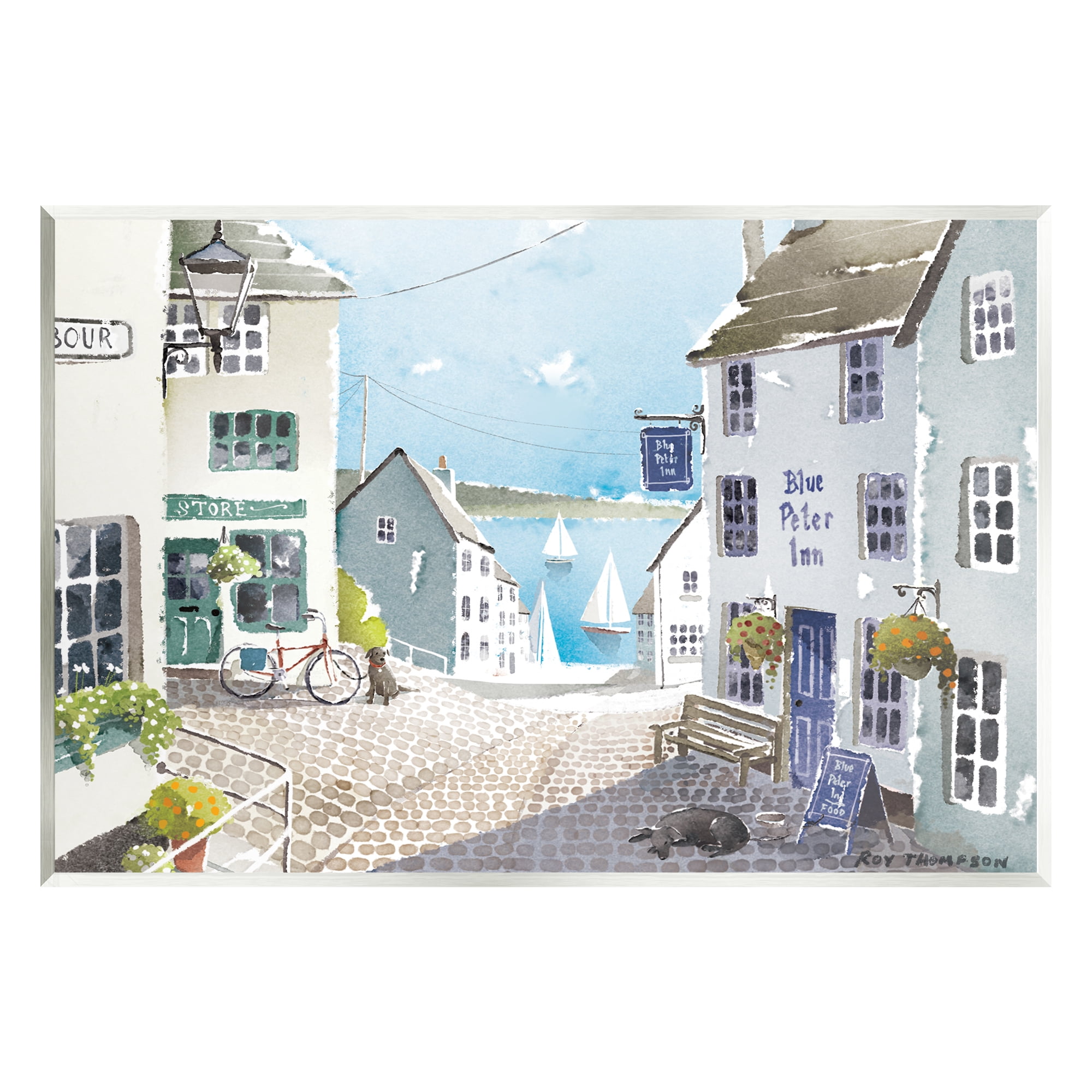 Stupell Coastal Town Seaport Sailboats Landscape Painting Wall Plaque Unframed Art Print Wall Art