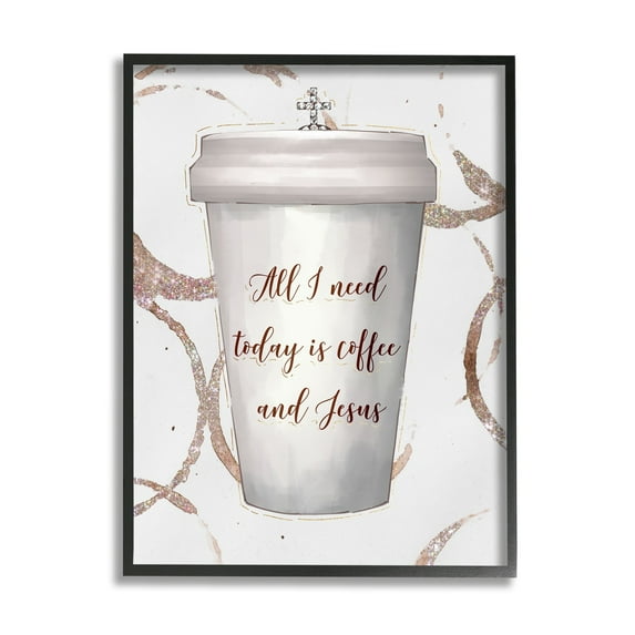 Stupell Coffee and Jesus Phrase Faith Based Drink Framed Wall Art 24 x 30 Black