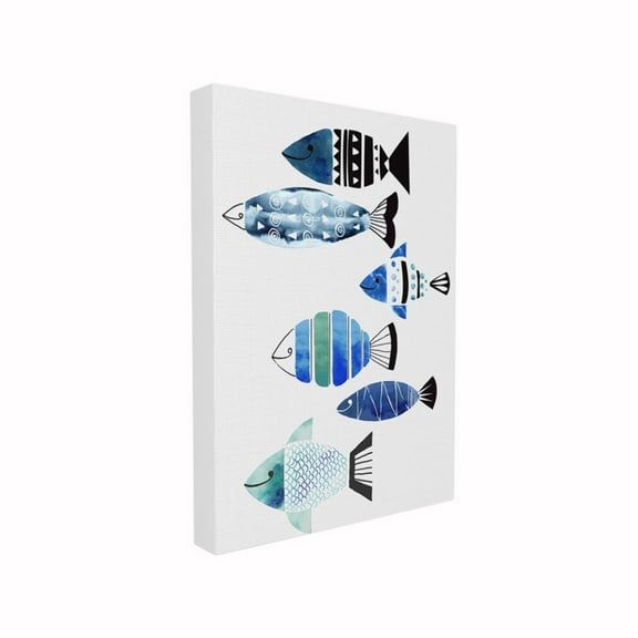 Stupell Collage Tropical Blue Green Black Fish Canvas Art, 16 x 20