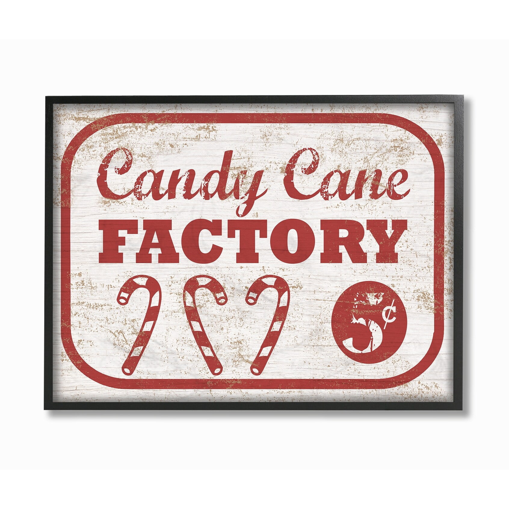 Stupell Collection Holiday Rustic Distressed White and Red Vintage Sign Candy Cane Factory Oversized Framed Giclee Texturized Art, 16 x 1.5 x 20