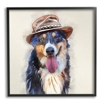 Stupell Collie Dog Brown Hat Pet Animals & Insects Painting Black Framed Art Print Wall Art
