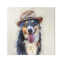 Stupell Collie Dog Brown Hat Pet Animals & Insects Painting Gallery Wrapped Canvas Print Wall Art