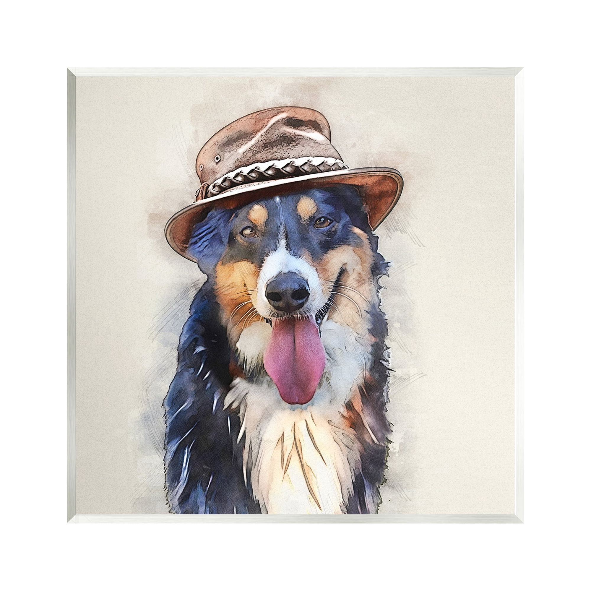 Stupell Collie Dog Brown Hat Pet Animals & Insects Painting Wall Plaque Unframed Art Print Wall Art