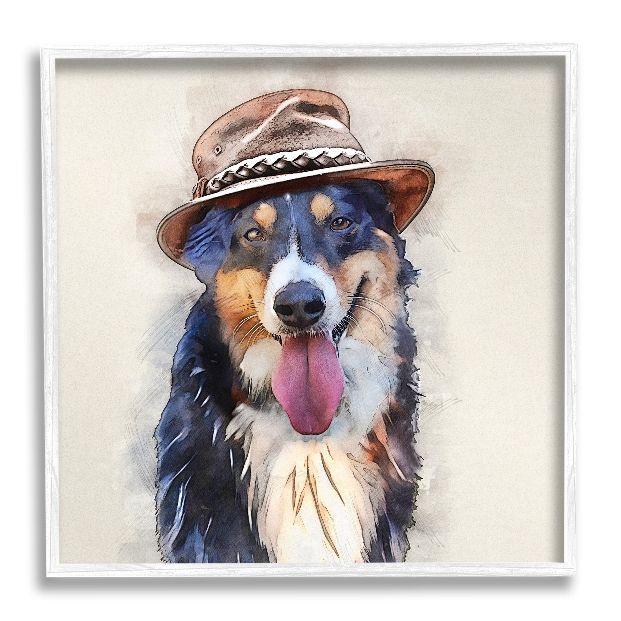 Stupell Collie Dog Brown Hat Pet Animals & Insects Painting White Framed Art Print Wall Art