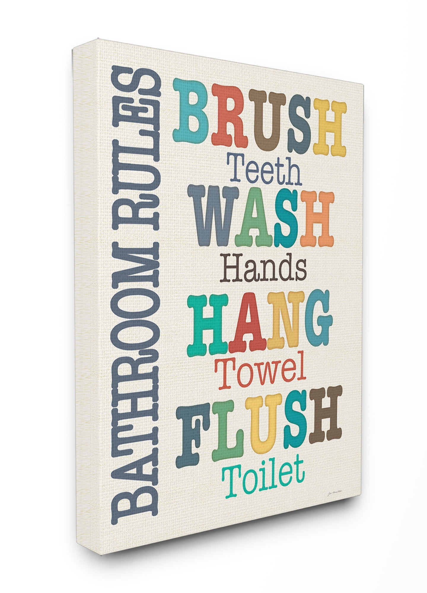 Stupell Colorful Bathroom Rules Typog Art Canvas Art, 24 x 1.5 x 30