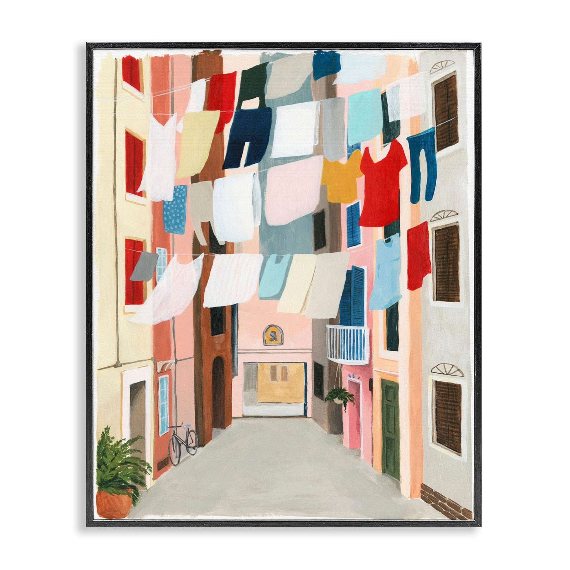 Colorful Laundry Day Clothes Line Between Apartments Framed Wall Art