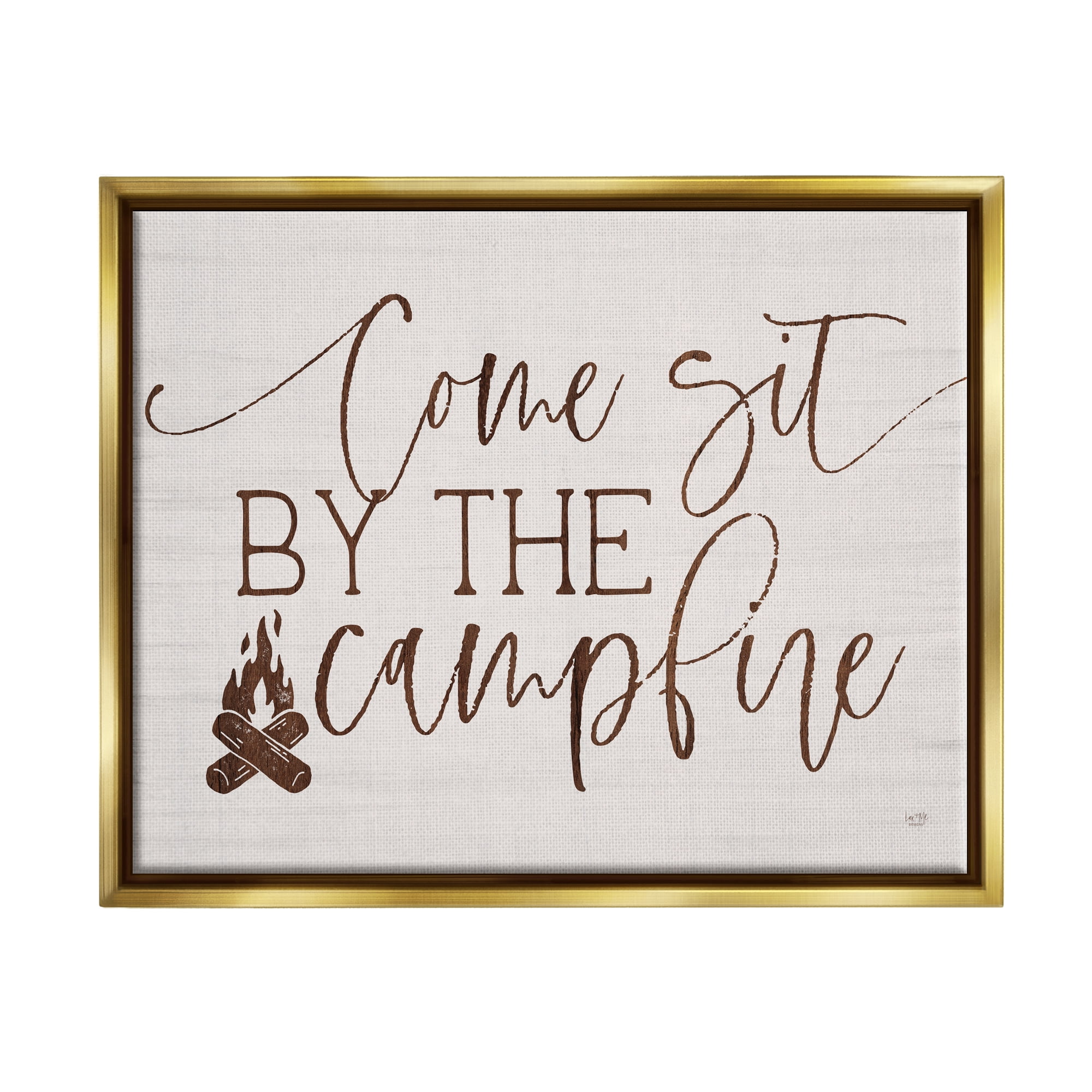 Stupell Come Sit By The Campfire Rustic Sign Inspirational Painting Gold Floater Framed Art Print Wall Art