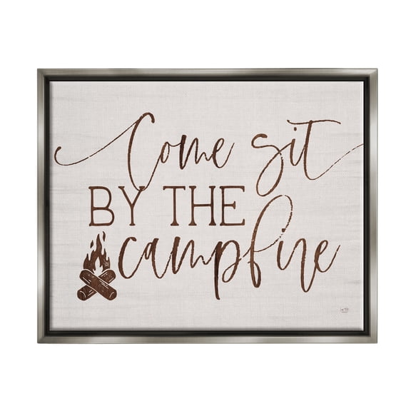 Stupell Come Sit By The Campfire Rustic Sign Inspirational Painting Gray Floater Framed Art Print Wall Art