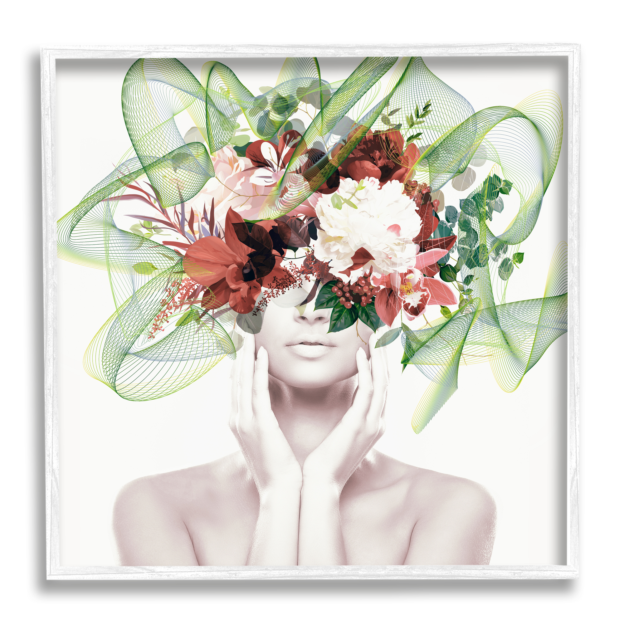 Stupell Conceptual Flower Face Woman Botanical & Floral Painting White Framed Art Print Wall Art