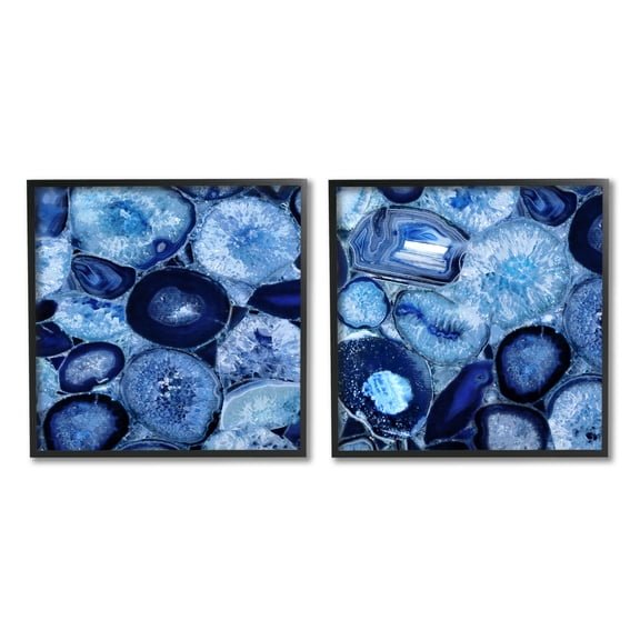 Stupell Contemporary Blue Agate Geodes Abstract Photography Black Framed Art Print Wall Art, Set of 2