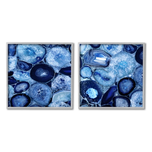 Stupell Contemporary Blue Agate Geodes Abstract Photography Gray Framed Art Print Wall Art, Set of 2