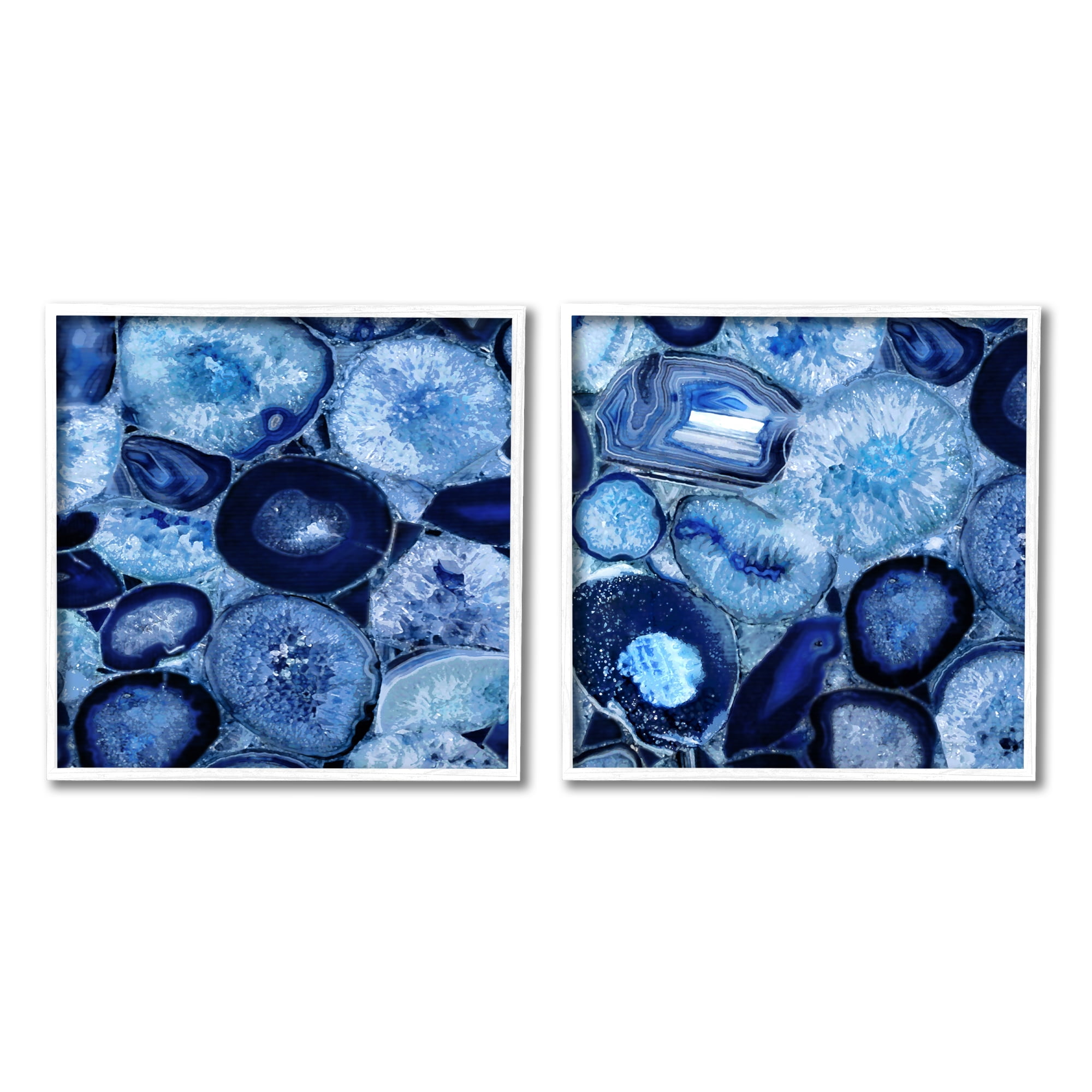 Stupell Contemporary Blue Agate Geodes Abstract Photography White Framed Art Print Wall Art, Set of 2
