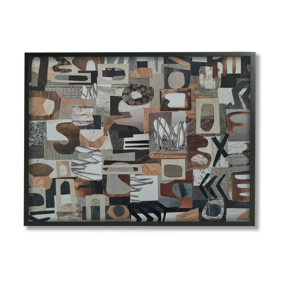 Stupell Contemporary Earth Tones Shapes Collage Abstract Painting Black Framed Art Print Wall Art