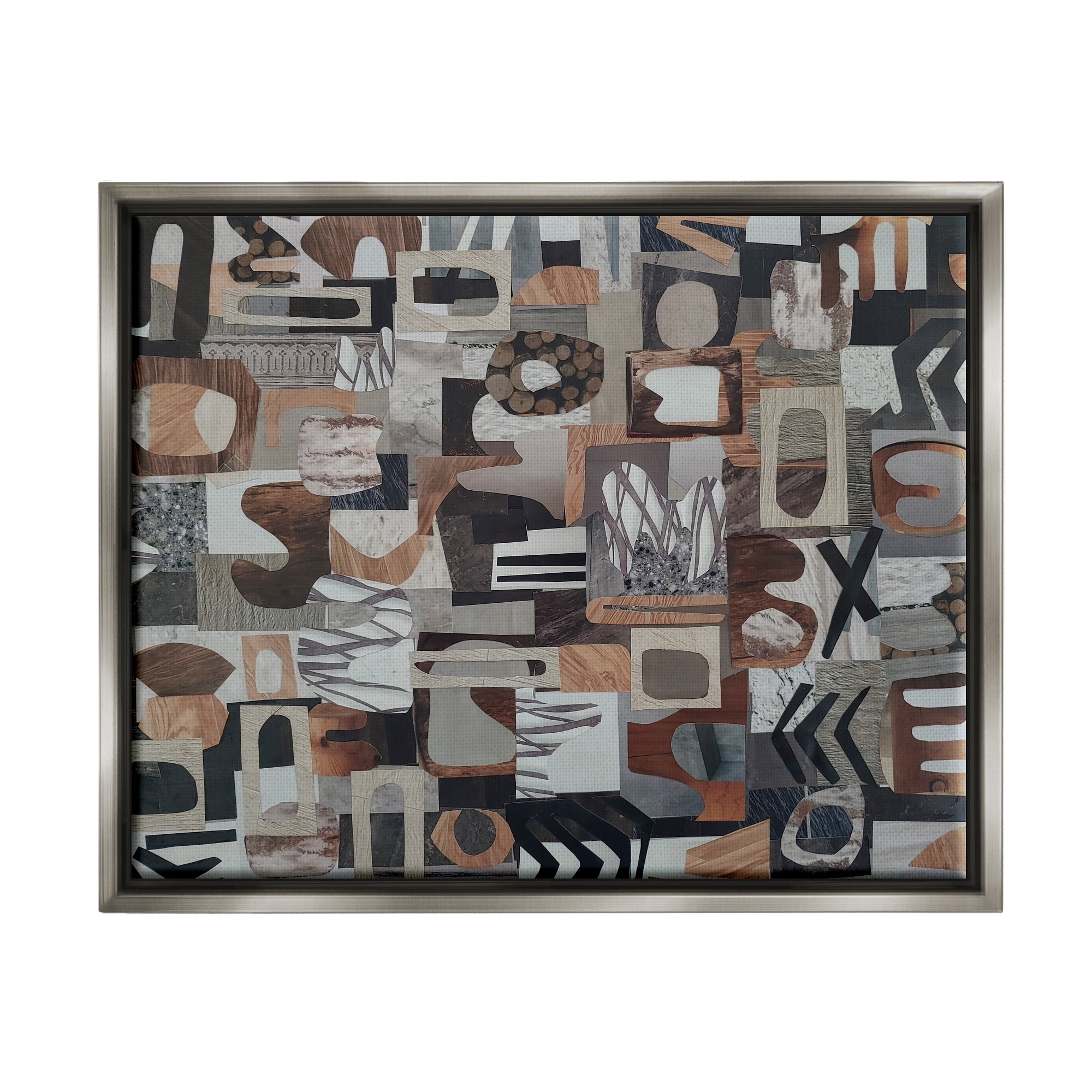 Stupell Contemporary Earth Tones Shapes Collage Abstract Painting Gray Floater Framed Art Print Wall Art