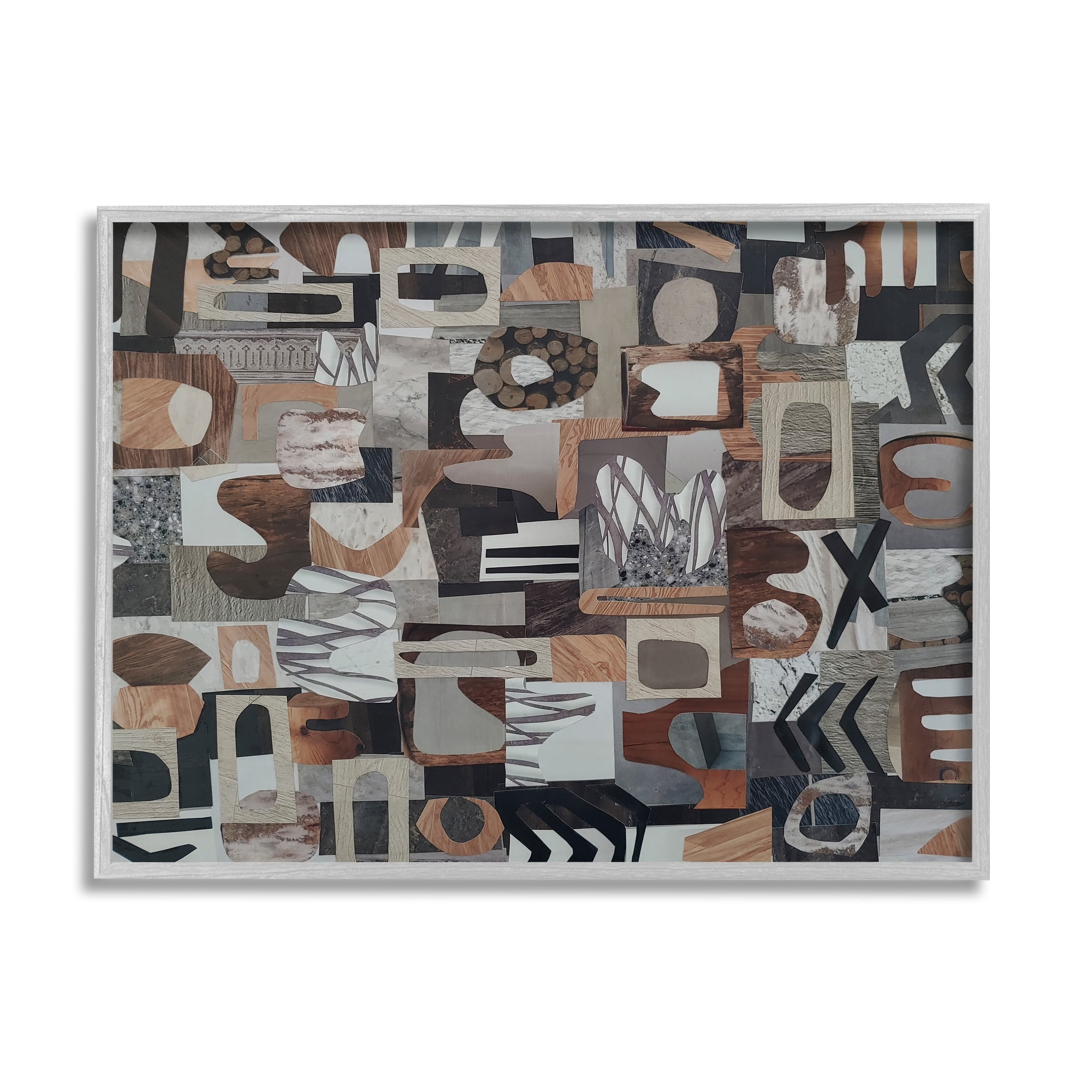 Stupell Contemporary Earth Tones Shapes Collage Abstract Painting Gray Framed Art Print Wall Art
