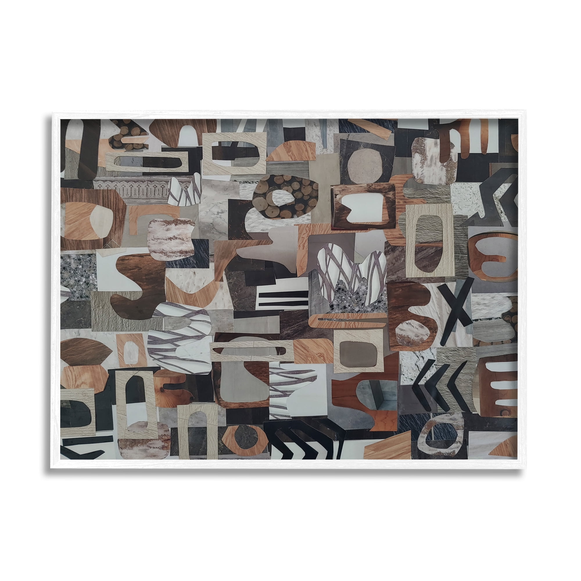 Stupell Contemporary Earth Tones Shapes Collage Abstract Painting White Framed Art Print Wall Art