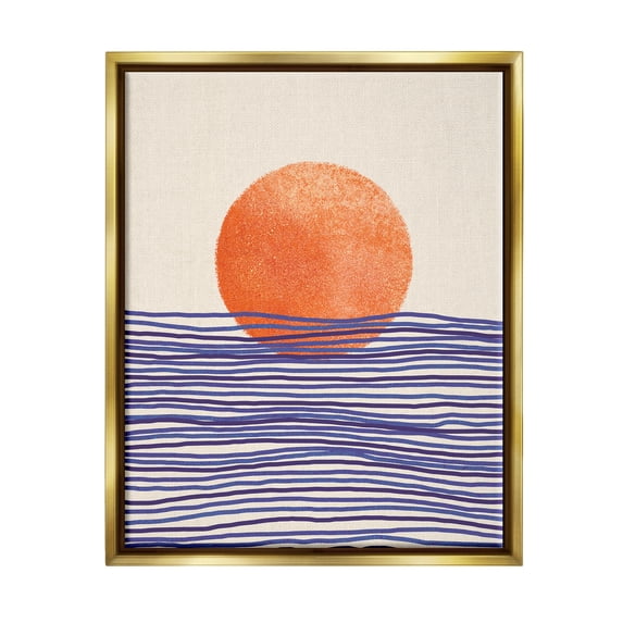 Stupell Contemporary Sea Landscape Sunshine Abstract Painting Gold Floater Framed Art Print Wall Art
