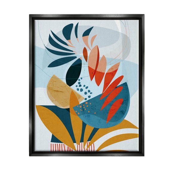 Stupell Contemporary Tropical Botanical Shapes Abstract Painting Black Floater Framed Art Print Wall Art