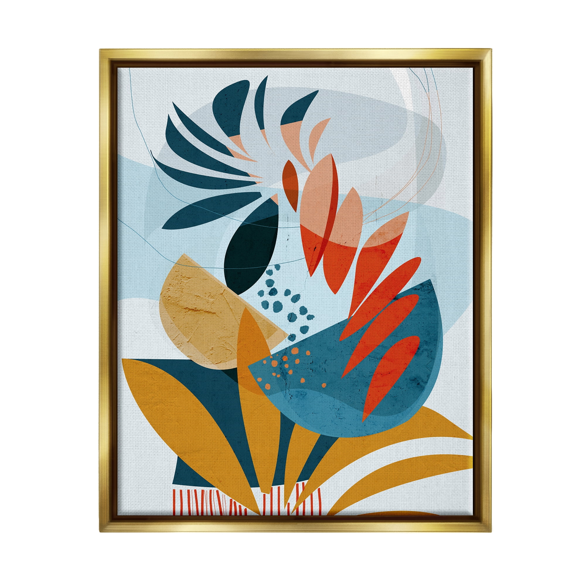 Stupell Contemporary Tropical Botanical Shapes Abstract Painting Gold Floater Framed Art Print Wall Art