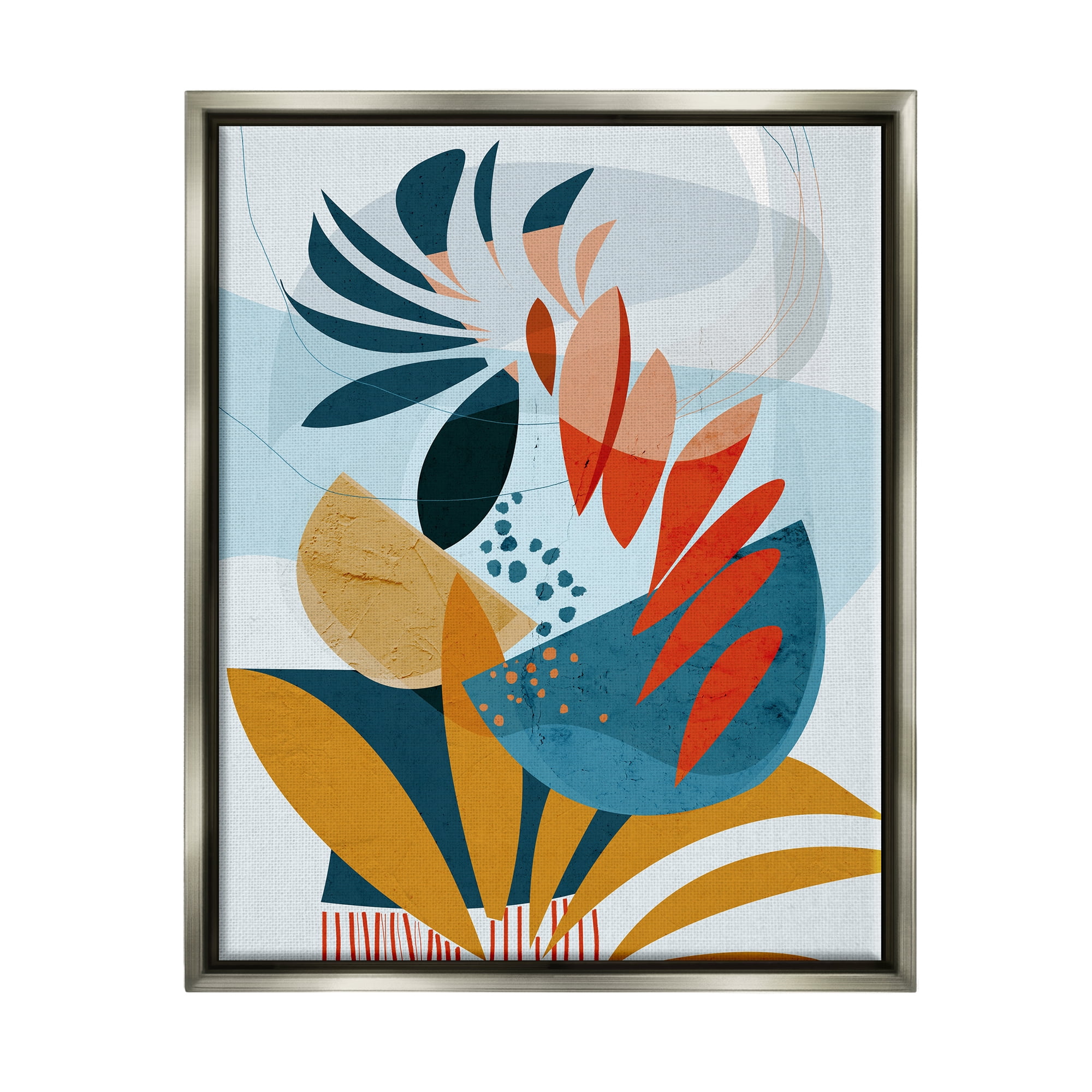 Stupell Contemporary Tropical Botanical Shapes Abstract Painting Gray Floater Framed Art Print Wall Art