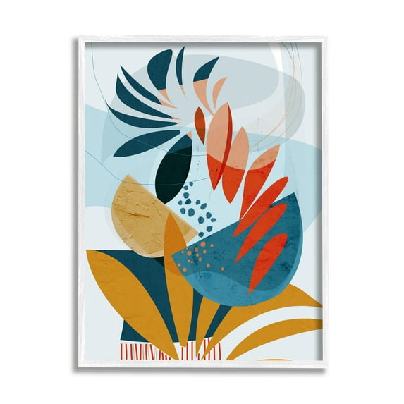 Stupell Contemporary Tropical Botanical Shapes Abstract Painting White Framed Art Print Wall Art
