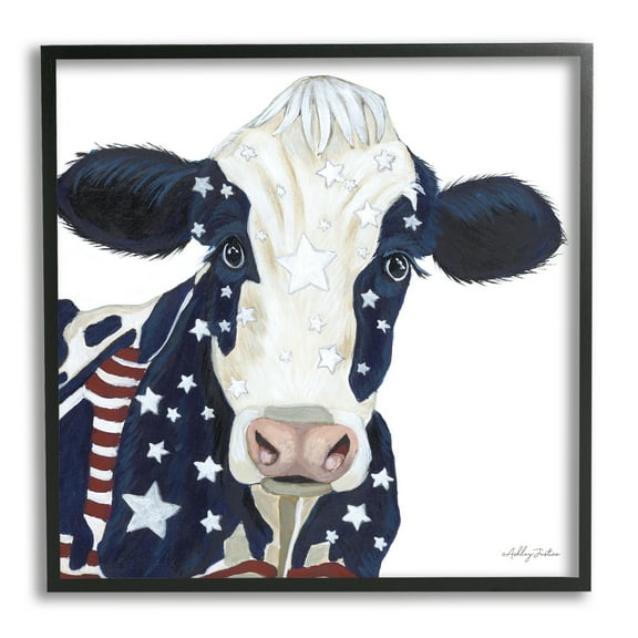 Stupell Country Americana Cow Flag Pattern Animals & Insects Painting Black Framed Art Print Wall Art