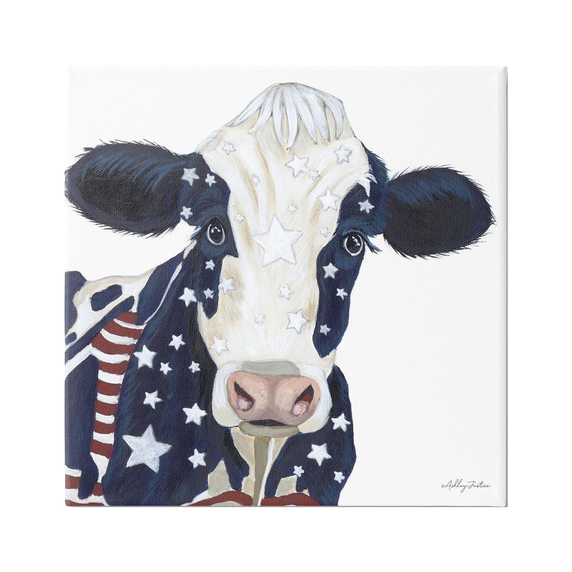 Stupell Country Americana Cow Flag Pattern Animals & Insects Painting Gallery Wrapped Canvas Print Wall Art