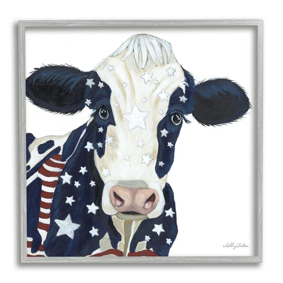 Stupell Country Americana Cow Flag Pattern Animals & Insects Painting Gray Framed Art Print Wall Art