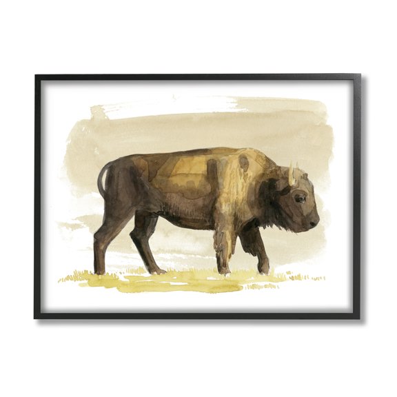 Stupell Country Bison Grazing Wildlife Animals & Insects Painting Black Framed Art Print Wall Art