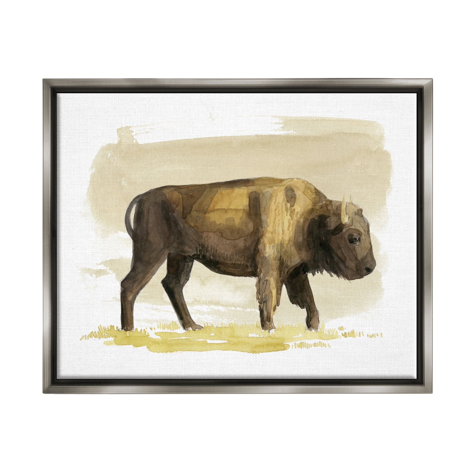 Stupell Country Bison Grazing Wildlife Animals & Insects Painting Gray Floater Framed Art Print Wall Art