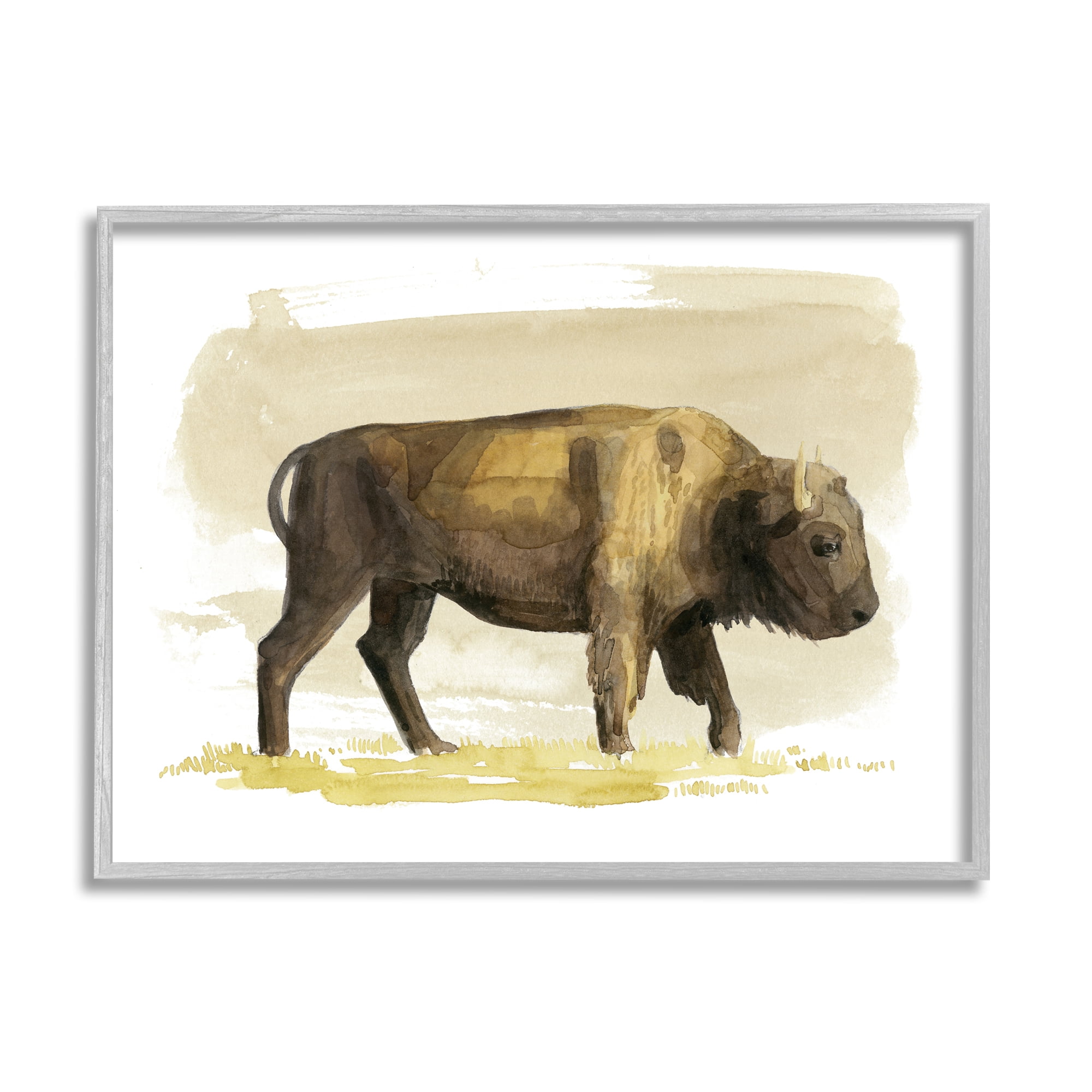 Stupell Country Bison Grazing Wildlife Animals & Insects Painting Gray Framed Art Print Wall Art