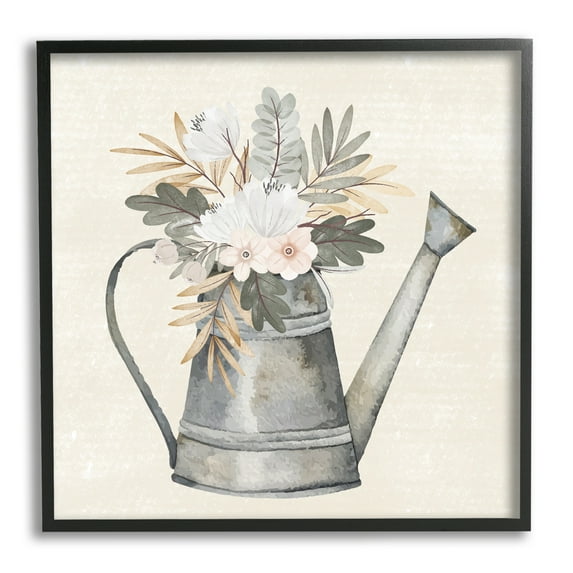 Stupell Country Botanical Watering Can Bouquet Botanical & Floral Painting Black Framed Art Print Wall Art