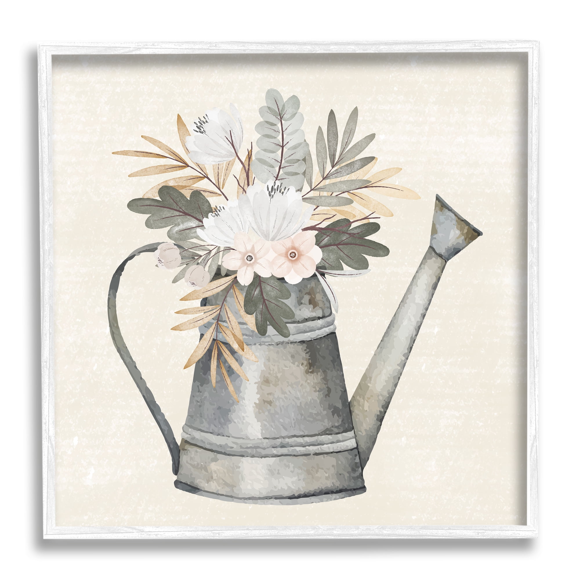 Stupell Country Botanical Watering Can Bouquet Botanical & Floral Painting White Framed Art Print Wall Art
