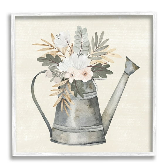 Stupell Country Botanical Watering Can Bouquet Botanical & Floral Painting White Framed Art Print Wall Art